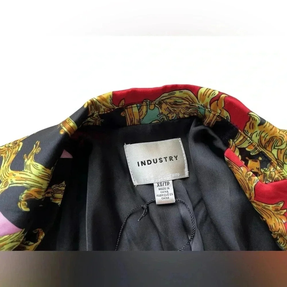 INDUSTRY Notched Collar One Button Closure Long Sleeve Multi Print Blazer - Picture 5 of 5